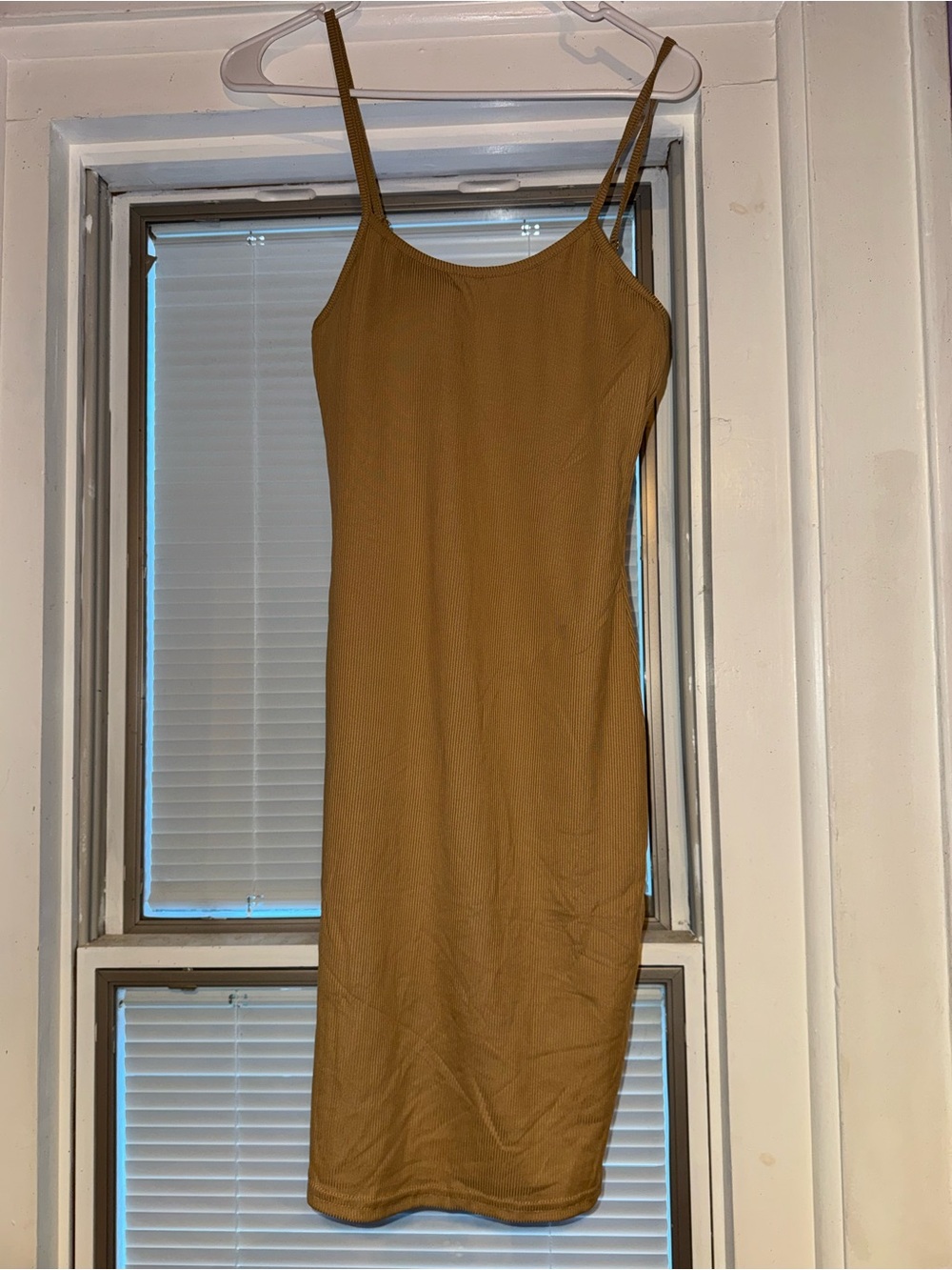 New Look Slim Spaghetti-Strap Midi Dress in Mustard Brown